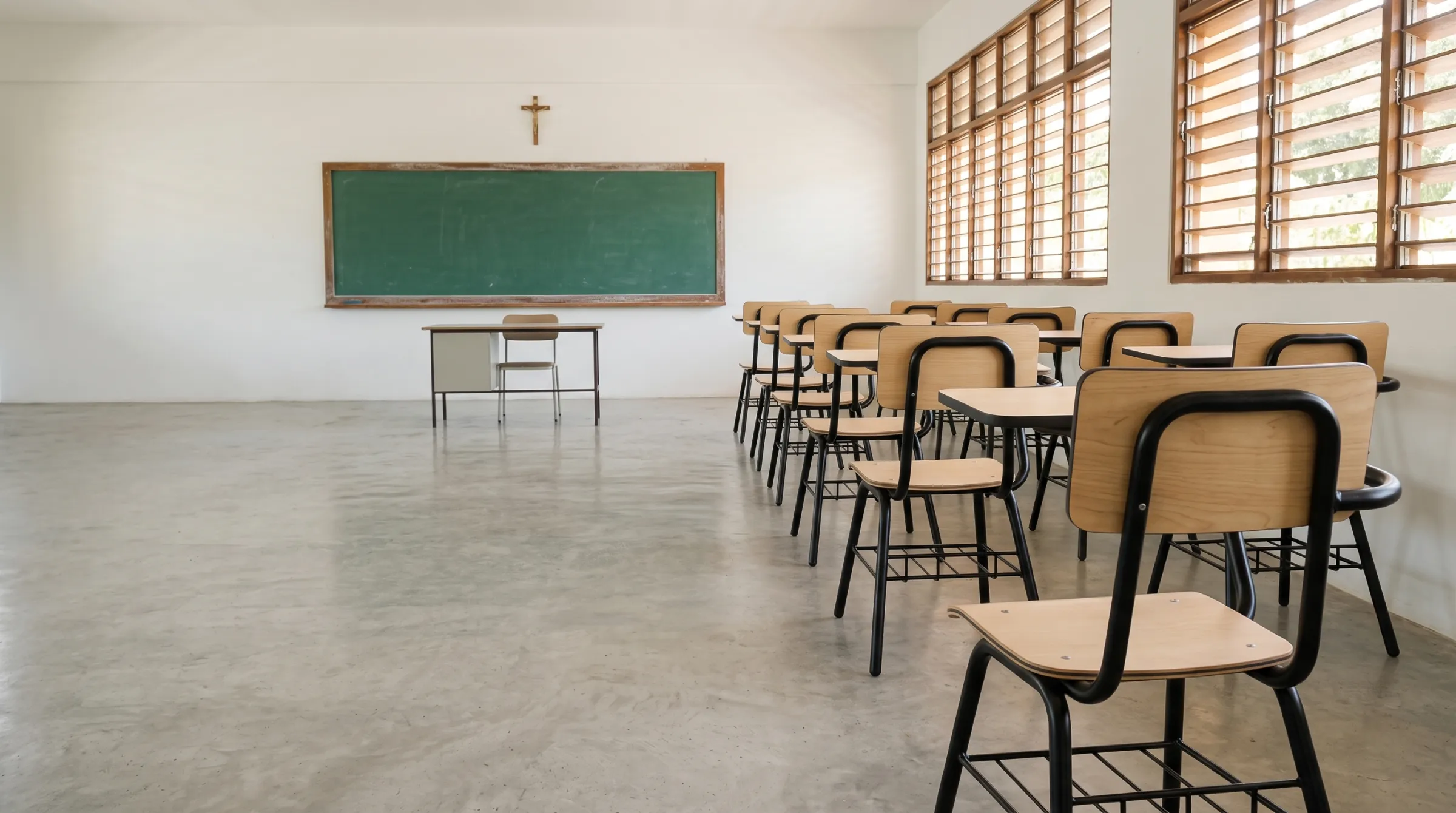 Aula de bachillerato con filas de butacas Intec fabricadas por Edumuebles
